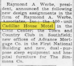 Cadillac House Motel - Nov 1959 Article (newer photo)